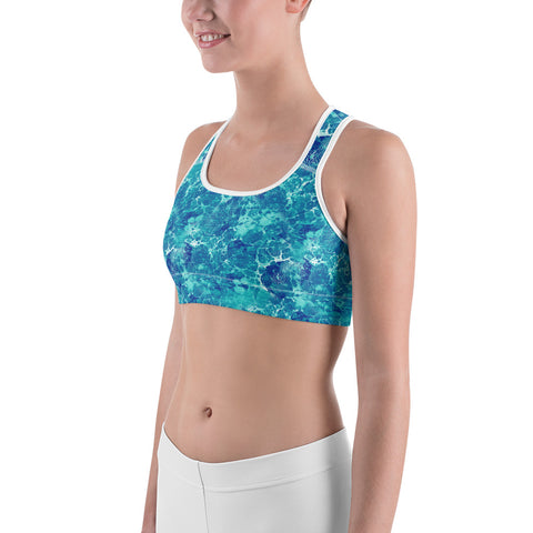 Blue Teal Abstract Sports Bra
