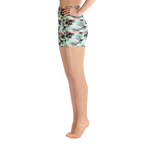 Tropical Pastel High-Rise Yoga Shorts
