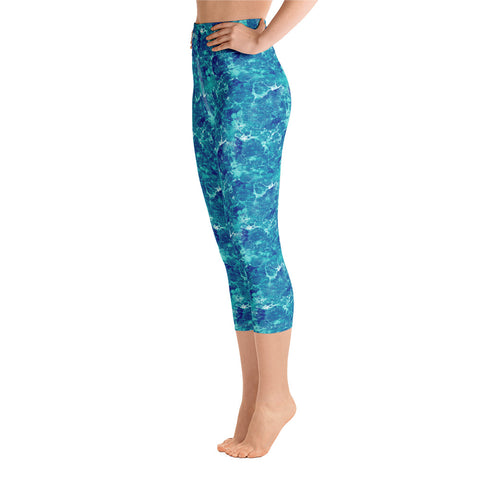 Blue Teal Abstract High Rise Capris