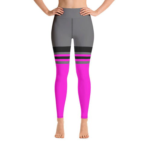 Hot Pink and Grey Thigh High Rise Leggings