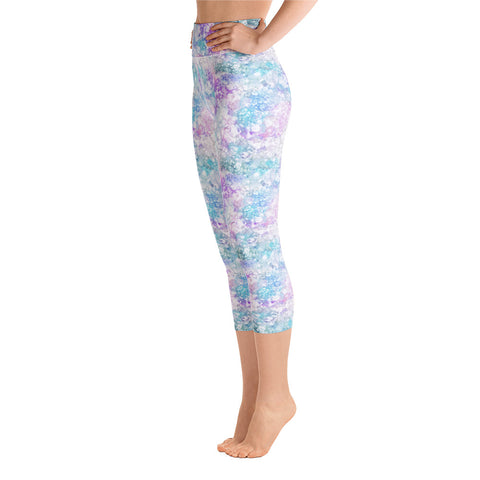 White Lavender Abstract High Rise Capris