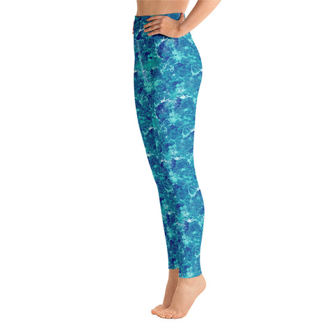 Blue Teal Abstract High Rise Leggings