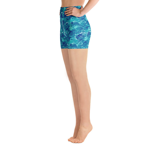 Blue Teal Abstract High Rise Shorts