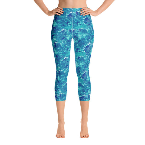 Blue Teal Abstract High Rise Capris