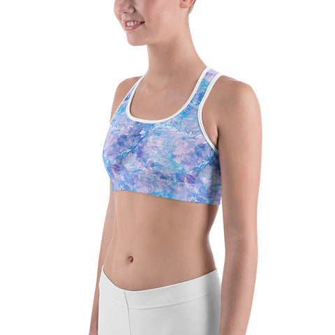 Lavender Blue Abstract Sports Bra